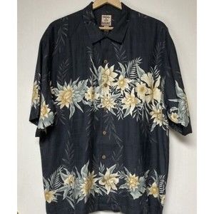 Tommy Bahama Tropical Button Up Shirt Short Sleeve Silk Dark Gray Men's L Flower